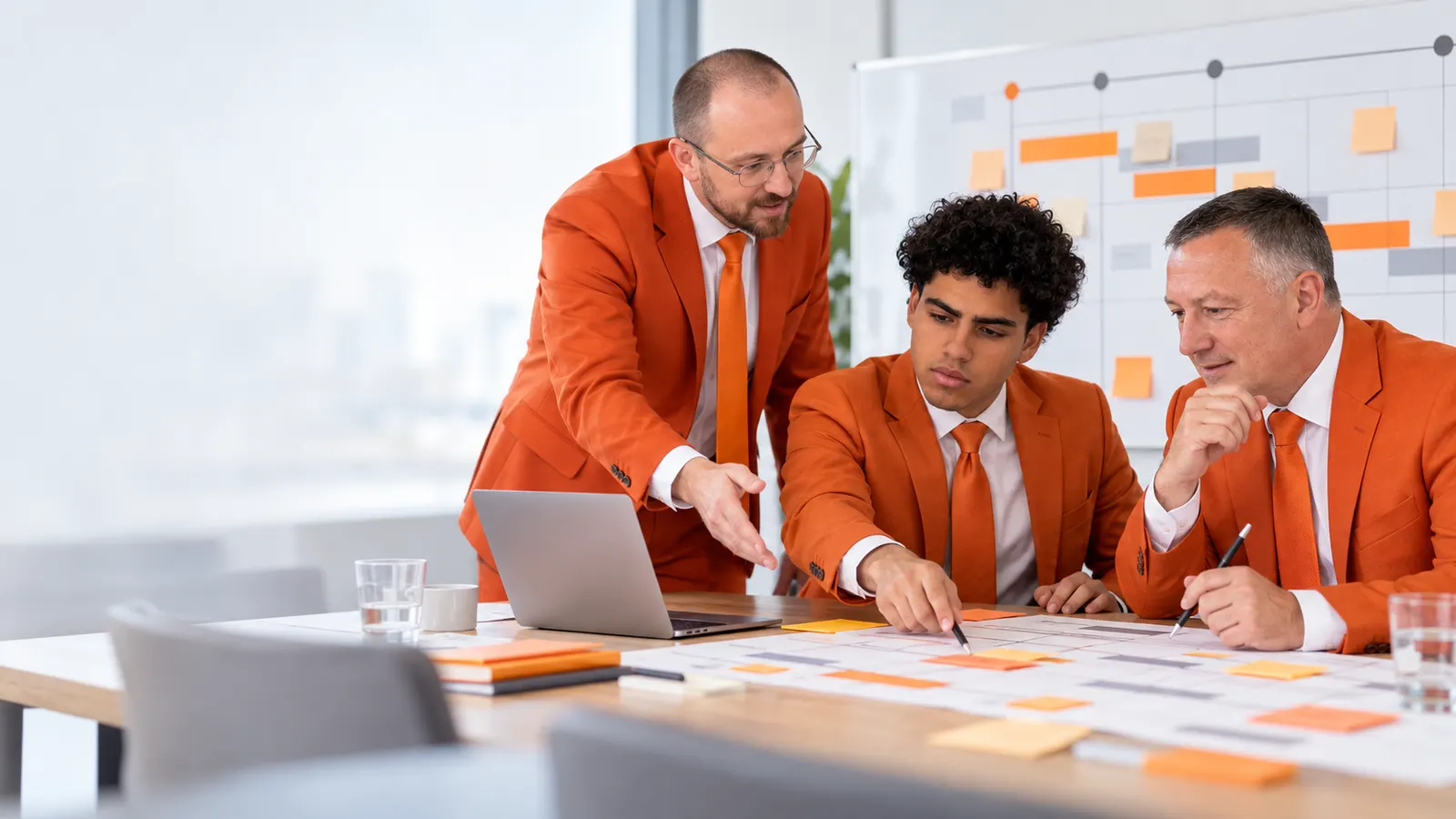 Illustration: three people planning milestones at a work table.